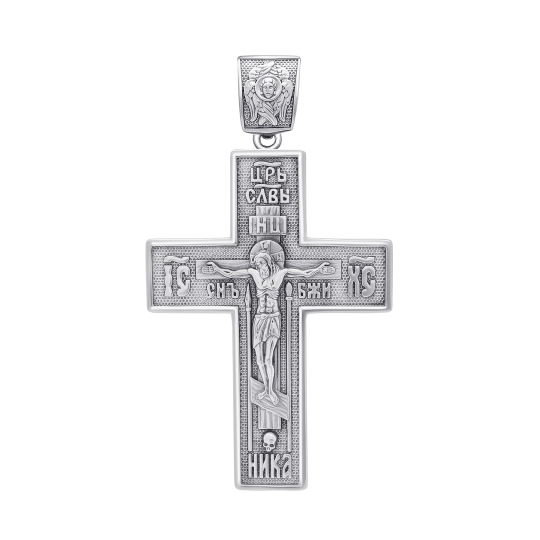 Подвеска-крест из серебра с чернением и фианитами