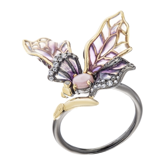 Кольцо из серебра с эмалью и фианитом