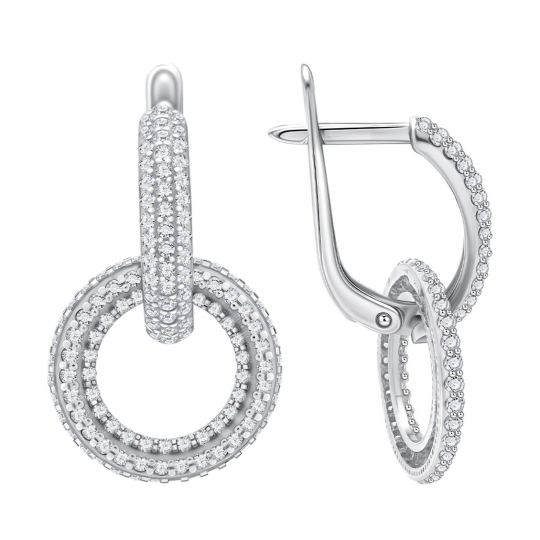 Серьги-трансформеры из серебра с фианитами