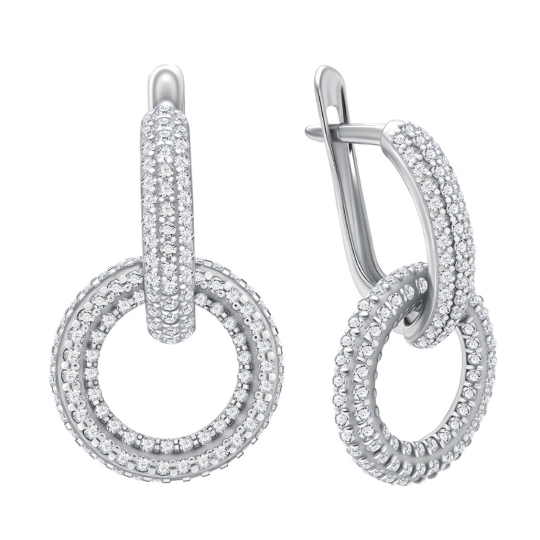 Серьги-трансформеры из серебра с фианитами