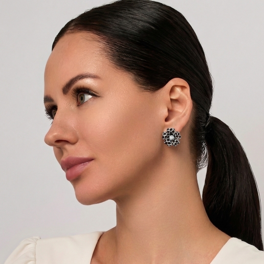 Серьги-трансформеры из серебра с эмалью и фианитами