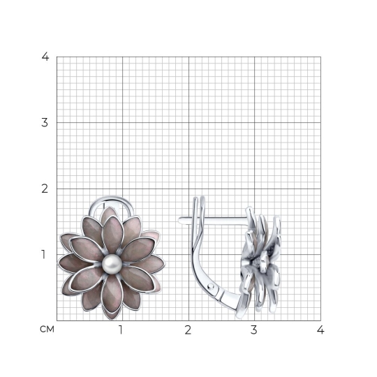Серьги из серебра с жемчугом и эмалью