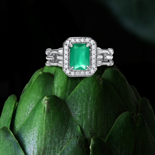 Кольцо из серебра с агатом и фианитами