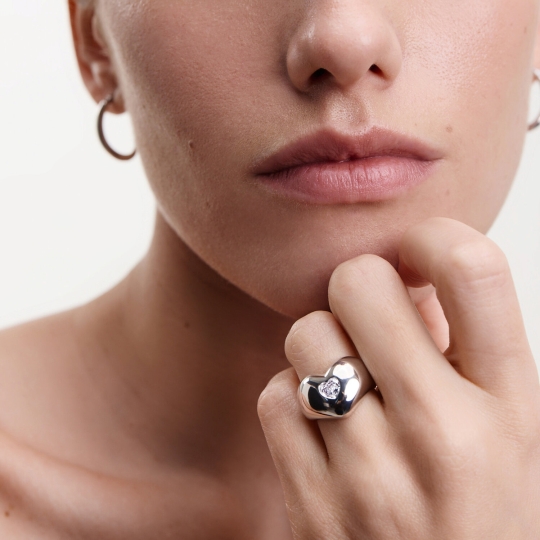 Кольцо из серебра с ситаллом и фианитами