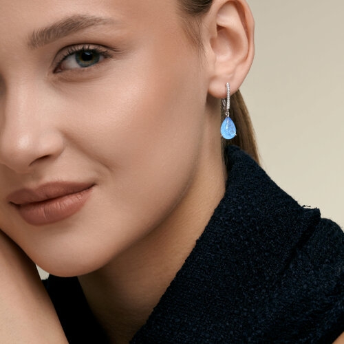 Серьги-трансформеры из серебра с эмалью и фианитами