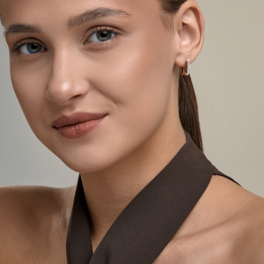 Серьги из золота с рубинами и фианитами