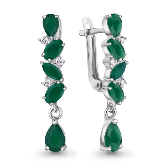 Серьги из серебра с агатами и фианитами