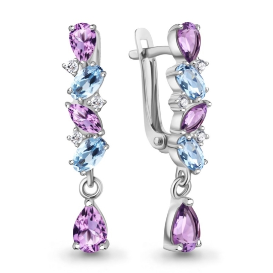 Серьги из серебра с агатами и фианитами