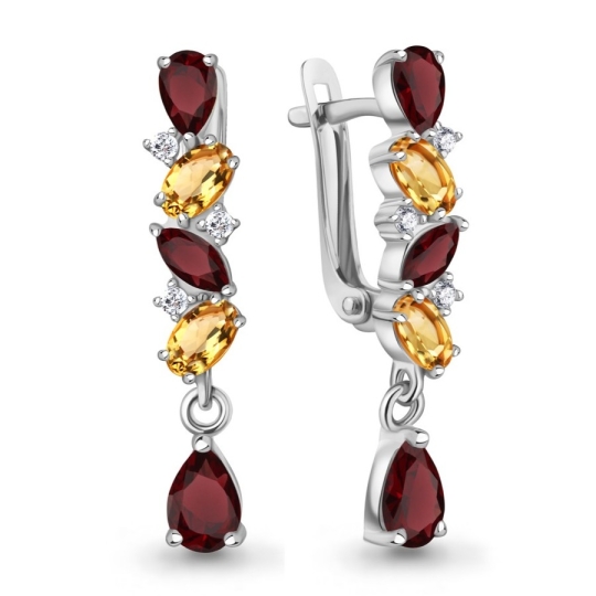 Серьги из серебра с агатами и фианитами