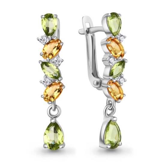 Серьги из серебра с агатами и фианитами