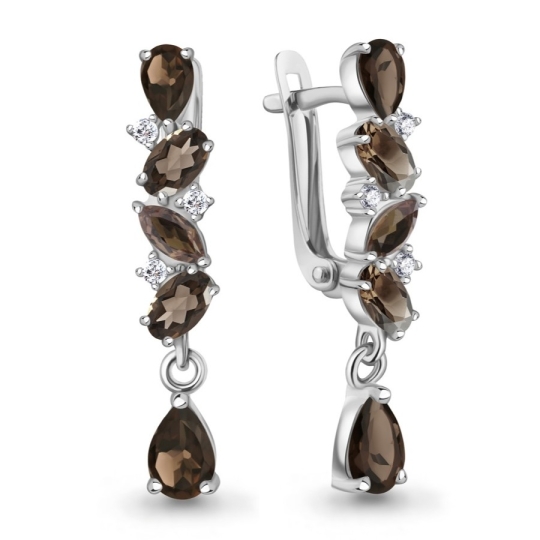 Серьги из серебра с агатами и фианитами