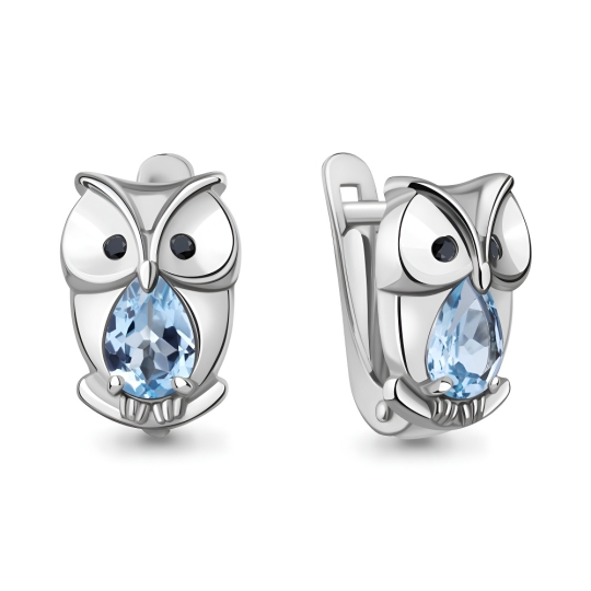 Серьги из серебра с аметистами и ювелирными кристаллами