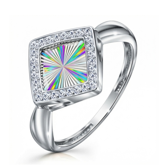 Кольцо из керамики с серебряной вставкой и фианитами 