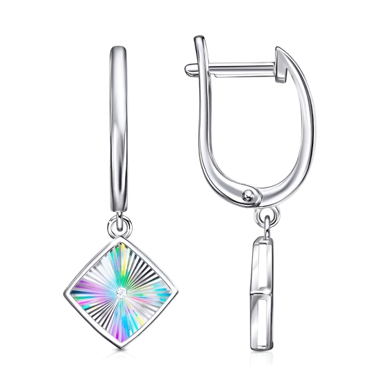 Кольцо из серебра с алмазной гранью и фианитом