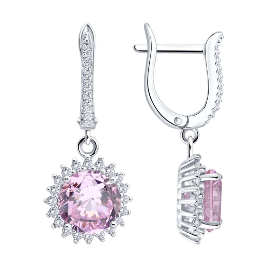 Серьги из серебра с позолотой и фианитами