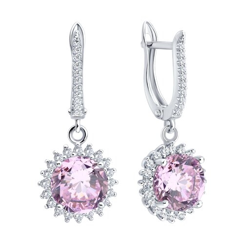 Серьги из серебра с позолотой и фианитами