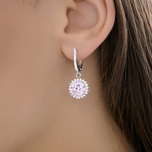 Серьги из серебра с позолотой и фианитами