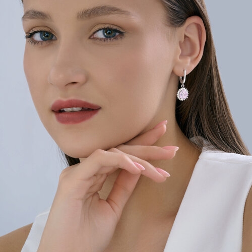 Серьги из серебра с позолотой и фианитами