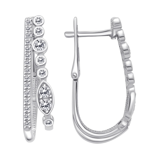 Серьги из серебра с бриллианитами и фианитами