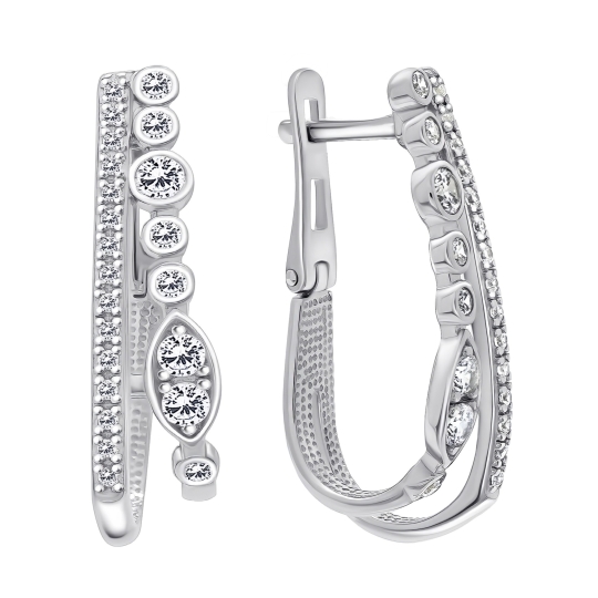 Серьги из серебра с бриллианитами и фианитами