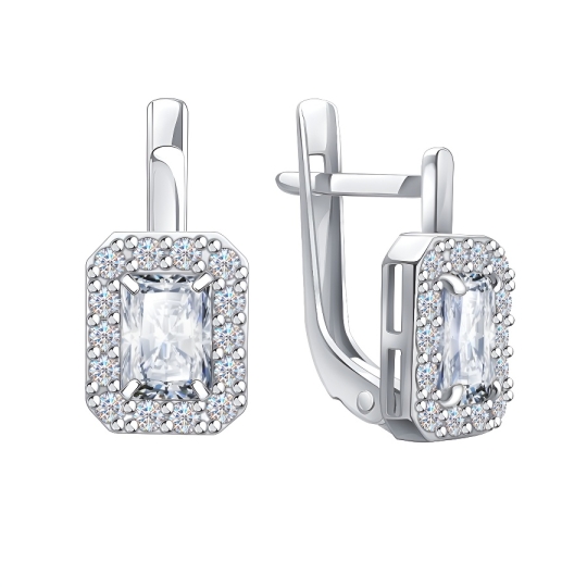 Серьги из серебра с бриллианитами и фианитами