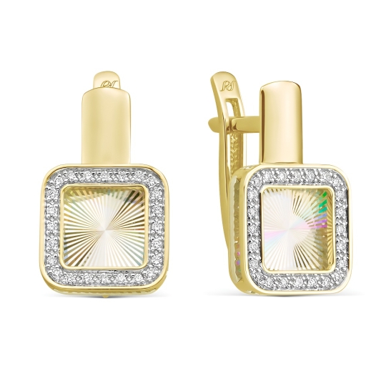 Серьги из лимонного золота с алмазной гранью и бриллиантами