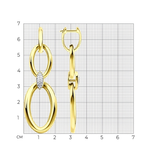 Серьги-трансформеры из серебра с фианитами, покрытие Вермель золото 999 пробы 