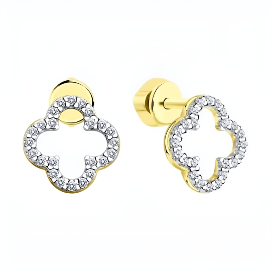 Кольцо из серебра с фианитами,  покрытие Вермель золото 999 пробы