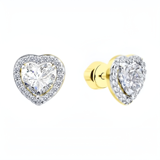 Серьги из серебра с позолотой и фианитами