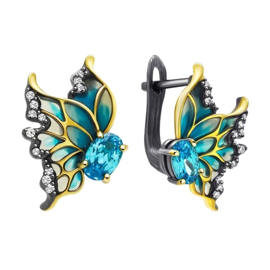 Серьги из серебра с кристальной тканью