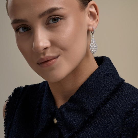 Серьги из серебра с агатами и фианитами