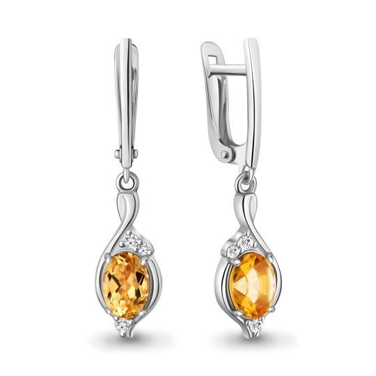 Серьги из серебра с горным хрусталем и фианитами