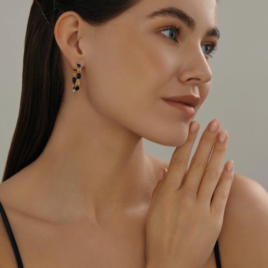 Серьги из серебра с гранатами и фианитами