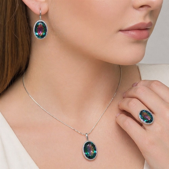 Серьги из серебра с фианитами "Сердце"