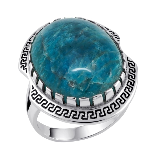 Кольцо из серебра с чернением и кахолонгом
