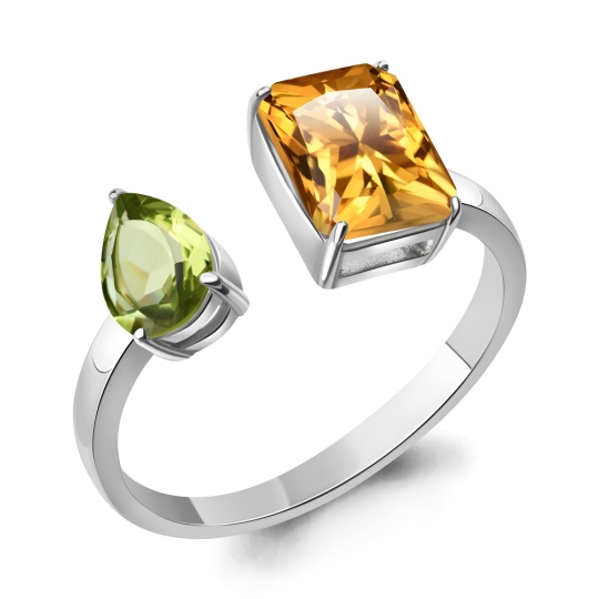 Серьги из серебра с цитринами и хризолитами