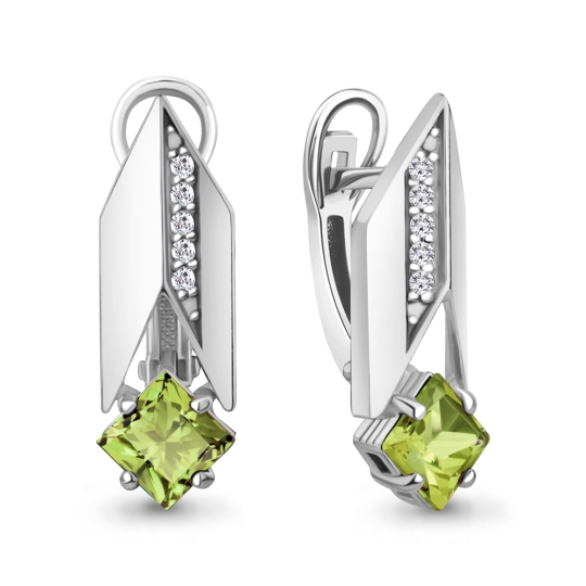 Серьги из серебра с хризолитами и фианитами