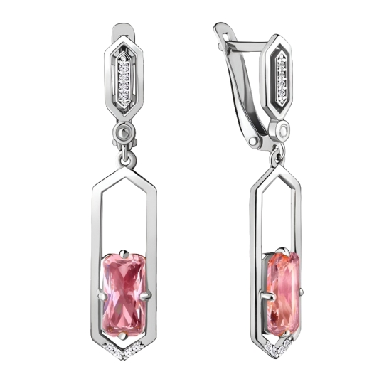 Серьги из серебра с ювелирными кристаллами и фианитами 