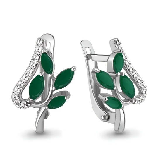 Серьги из серебра с хризолитами и фианитами