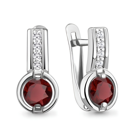 Серьги из серебра с хризолитами и фианитами