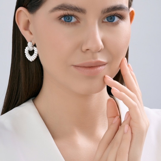 Серьги из серебра с агатами и фианитами