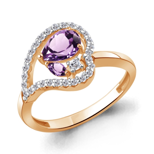 Серьги из серебра с позолотой, аметистами и фианитами