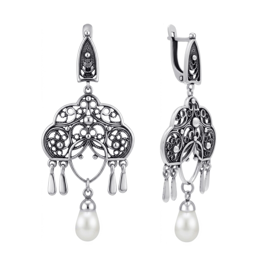 Серьги из серебра с фианитами 