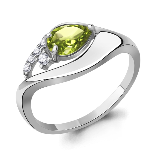 Серьги из серебра с хризолитами и фианитами