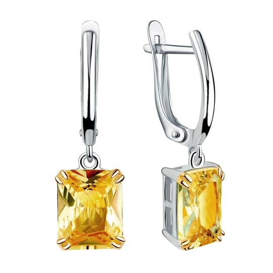 Серьги из серебра с фианитами и алмазной гранью 