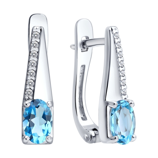 Серьги из серебра с празиолитами и фианитами