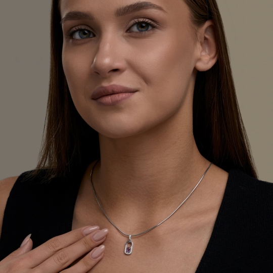 Кольцо из серебра с аметистом и фианитами