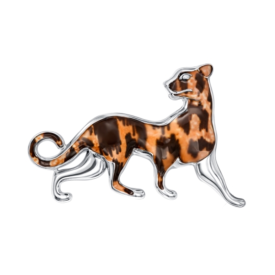 Брошь из серебра с позолотой, эмалью и фианитами "Фламинго"