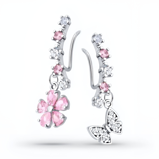 Серьги из серебра с гранатами и фианитами