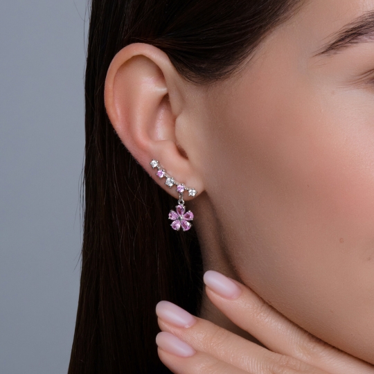 Серьги из серебра с гранатами и фианитами